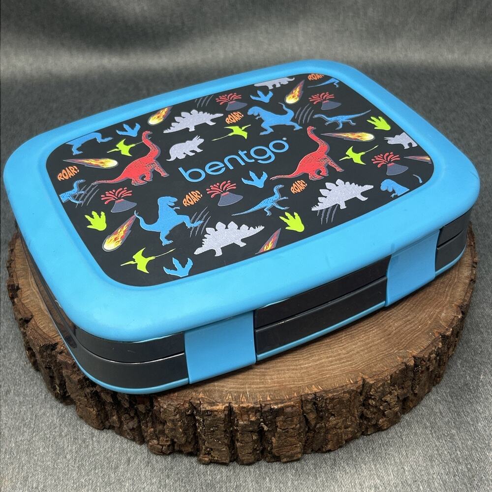 Bentgo Bento Lunch Box 5 Compartment Blue Kids Dinosaur Print Leak Proof